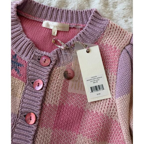 LoveShackFancy NWT Bedford Pink Purple Stripe Cotton Candy Cropped Cardigan M - Picture 8 of 12